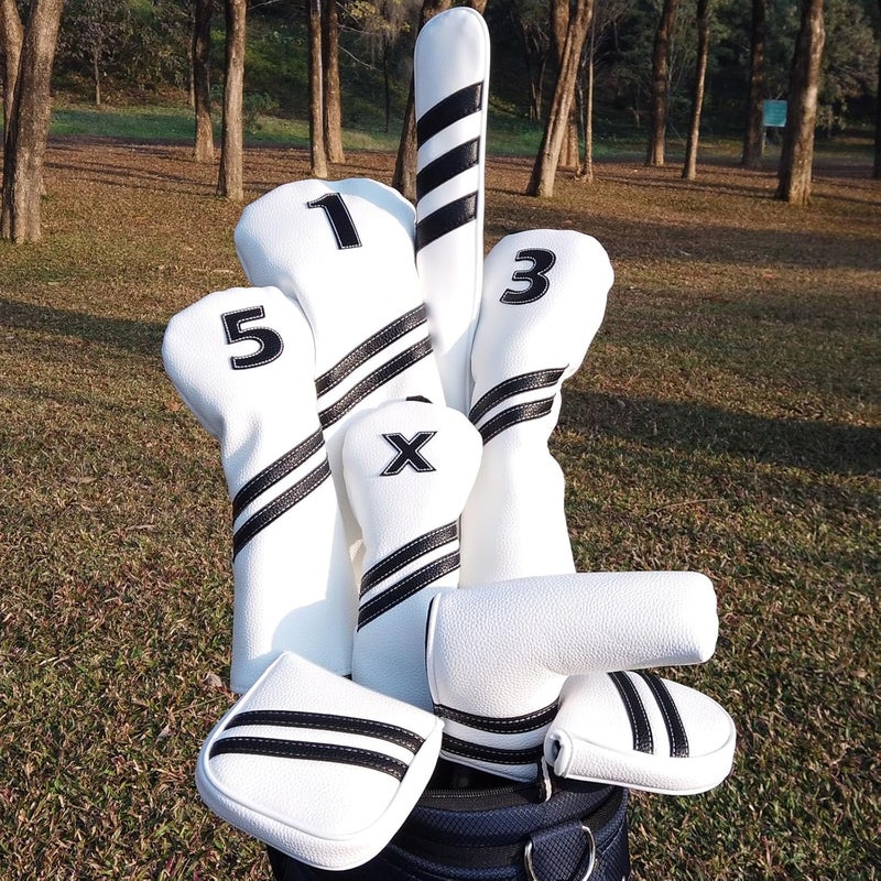 Frimon Golf Club Covers,4pcs or 1pc Golf Headcovers for Woods and Driver Fairway Hybrids Women Men - Premium PU Leather with Interchangeable Tags & Magnetic Blade and Mallet Putter Covers - Image 1